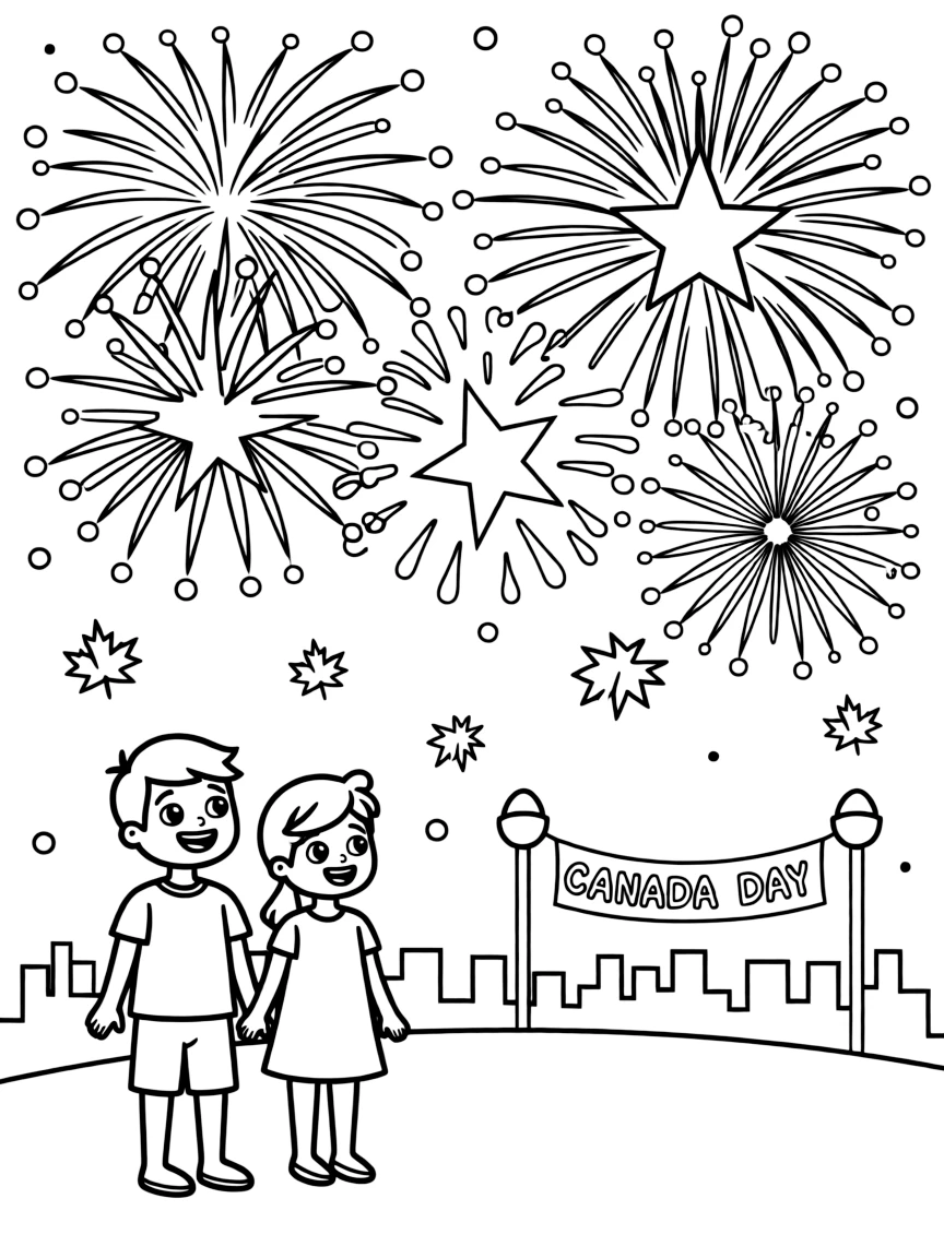(Canada) Bright fireworks lighting up the sky on Canada Day
