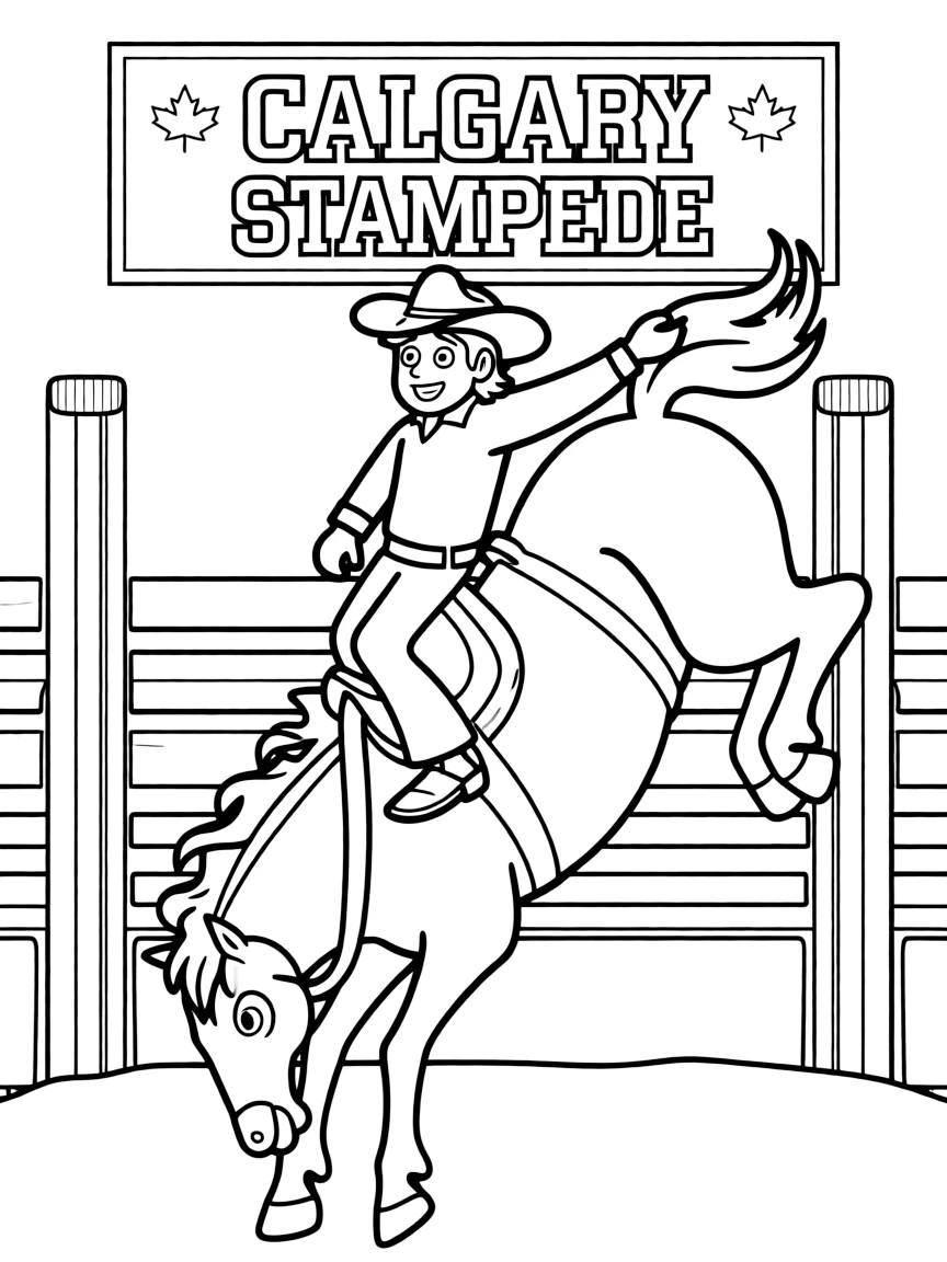(Canada) The Calgary Stampede rodeo with a cowboy riding a bucking horse