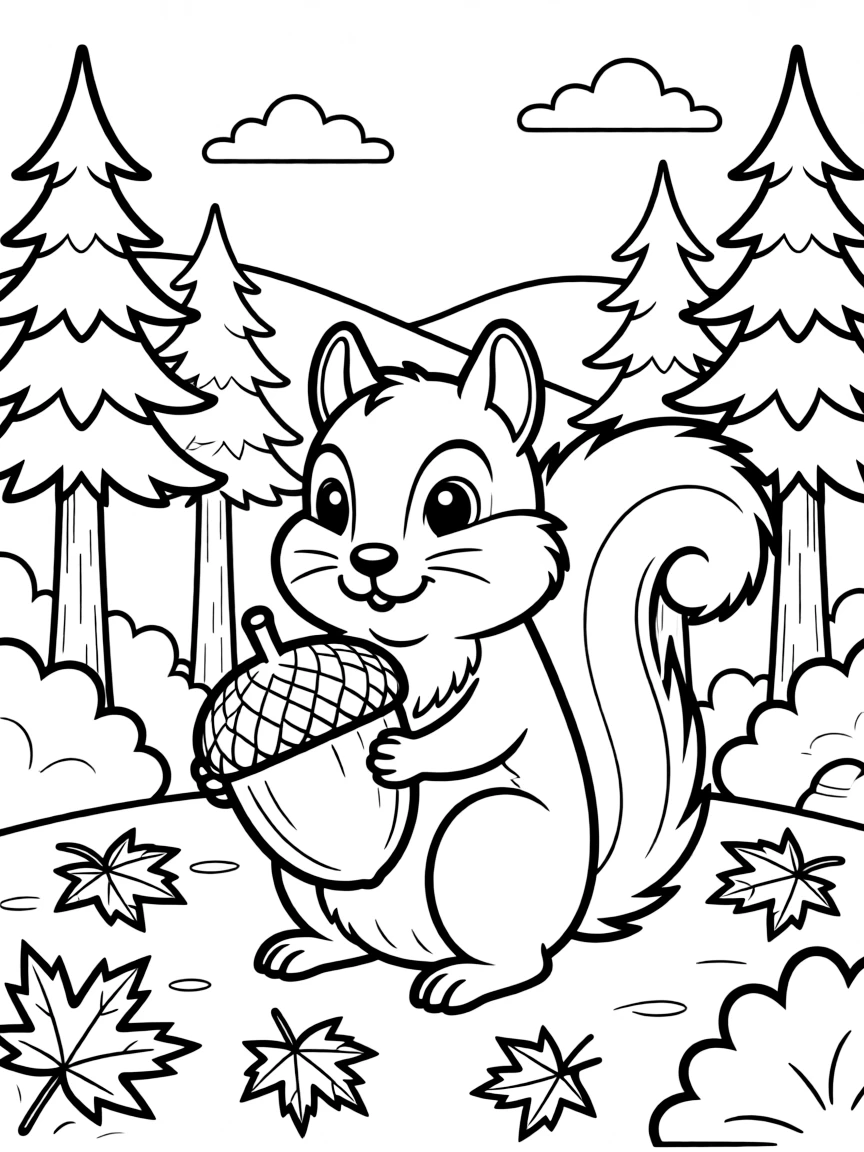 (Canada) A chipmunk holding an acorn in a Canadian forest