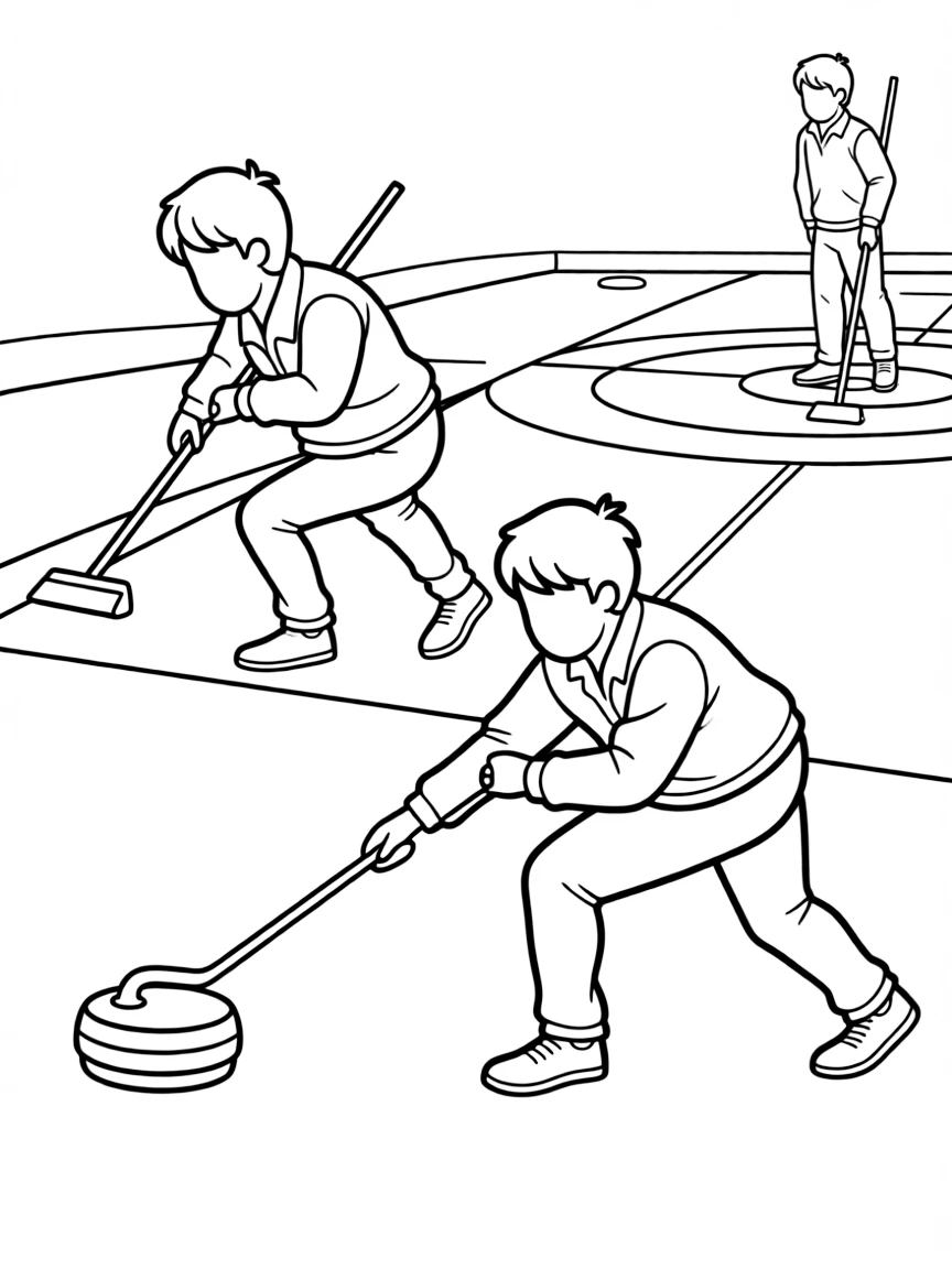 (Canada) A curling match with players sweeping in front of the curling stone