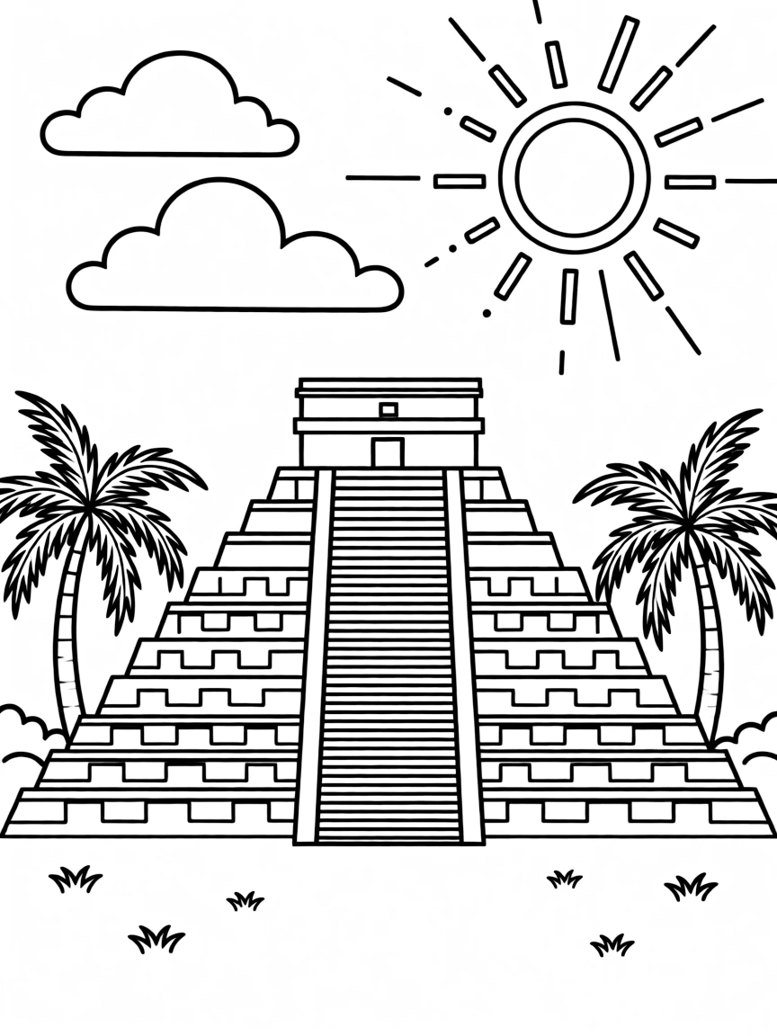 (Mexico) The ancient Mayan pyramid of Chichén Itzá under a sunny sky