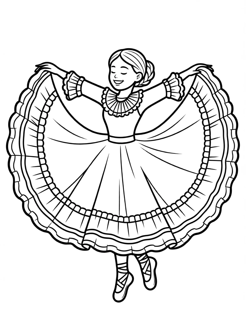(Mexico) A traditional Mexican dancer twirling in a colorful folklórico dress