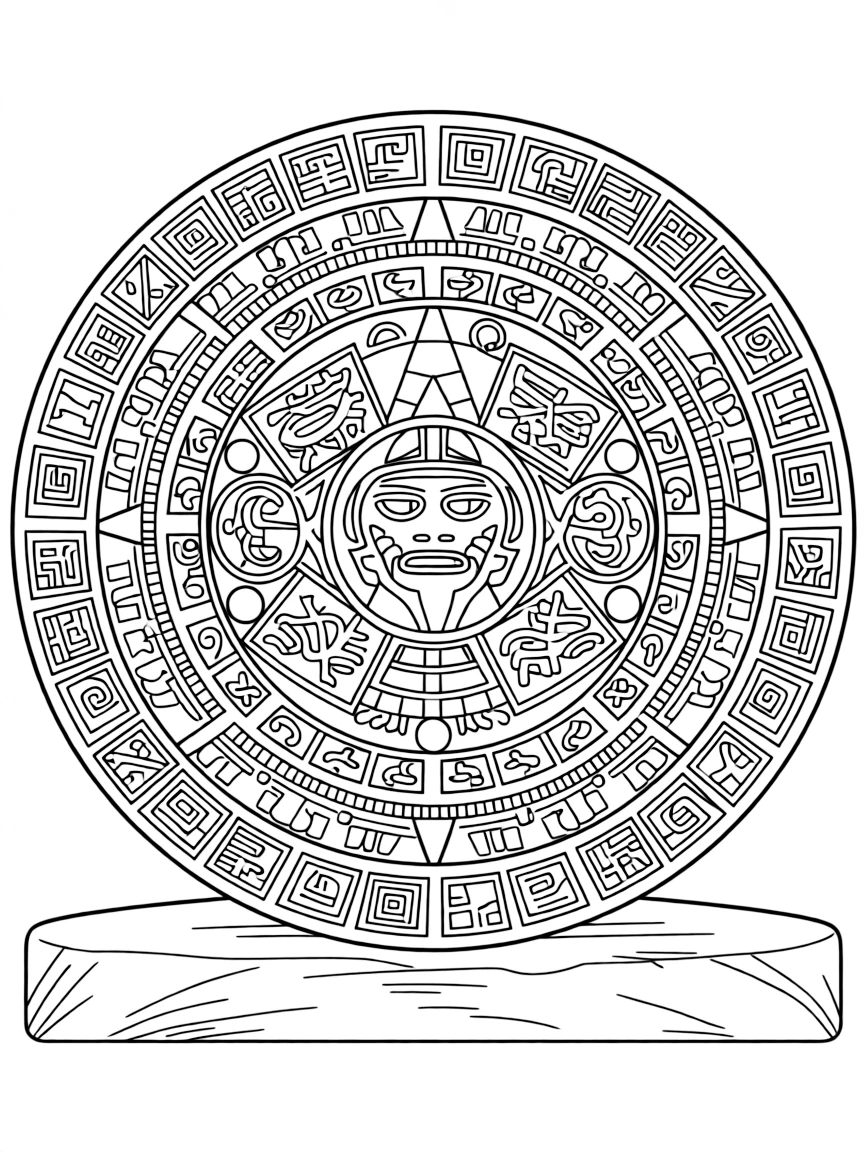 (Mexico) The Aztec Sun Stone calendar with its intricate carvings