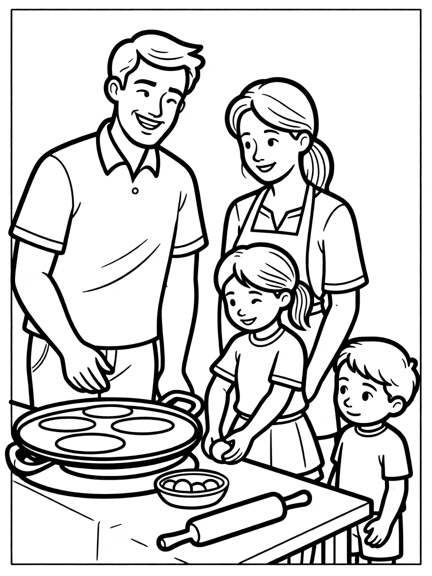 (Mexico) A family preparing homemade tortillas on a griddle