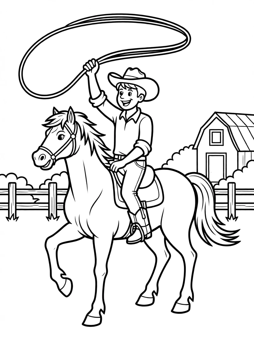 (Mexico) A vaquero (cowboy) riding a horse and swinging a lasso on a ranch