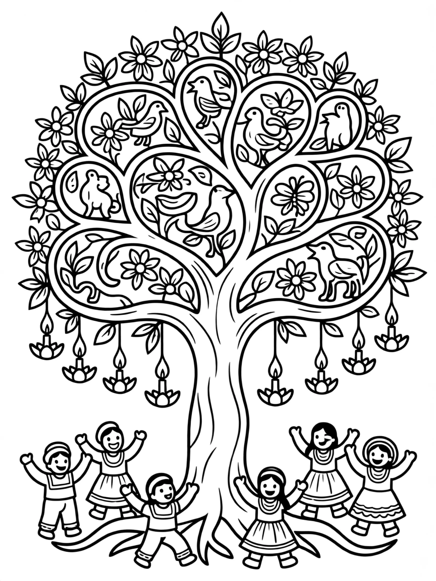 (Mexico) A Mexican folk art tree of life candelabra with colorful figures