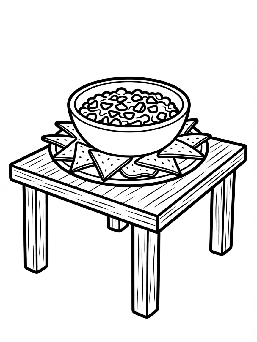 (Mexico) A bowl of guacamole and tortilla chips on a table