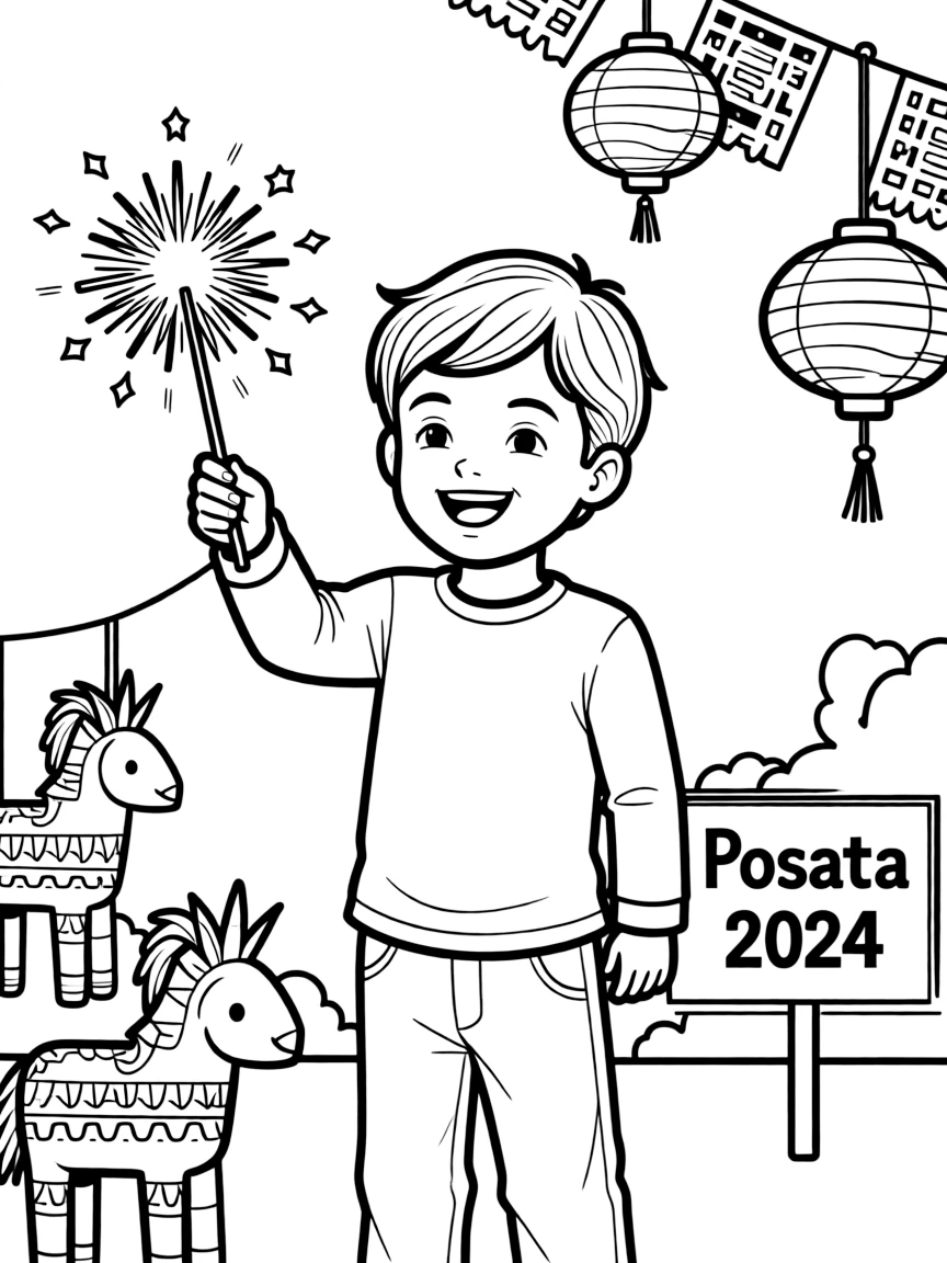 (Mexico) A child holding a sparkler during a posada at Christmastime