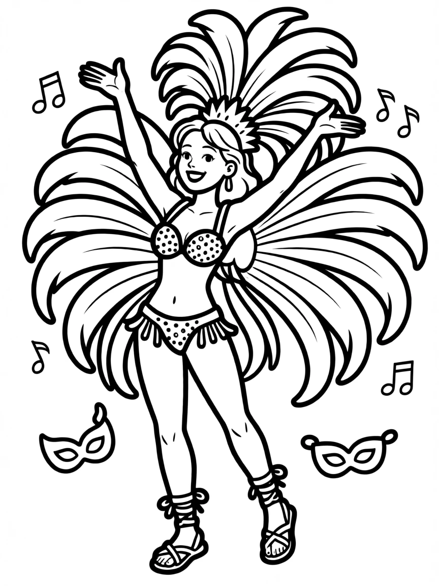 (Brazil) A samba dancer in a vibrant Carnival costume with feathers and sequins