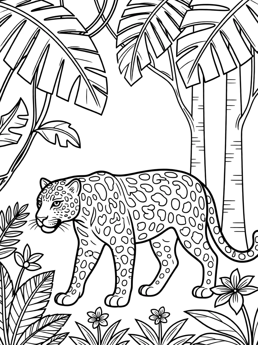 (Brazil) A jaguar stealthily walking through the Amazon jungle