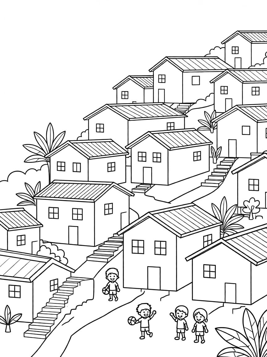 (Brazil) Colorful houses on a hillside in a Brazilian favela community
