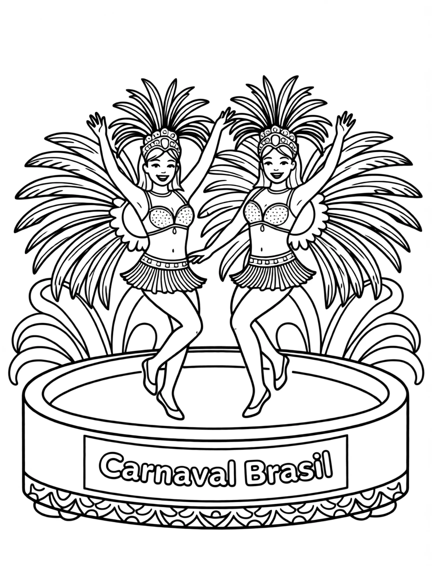 (Brazil) Dancers in sparkly outfits performing on a Carnival float