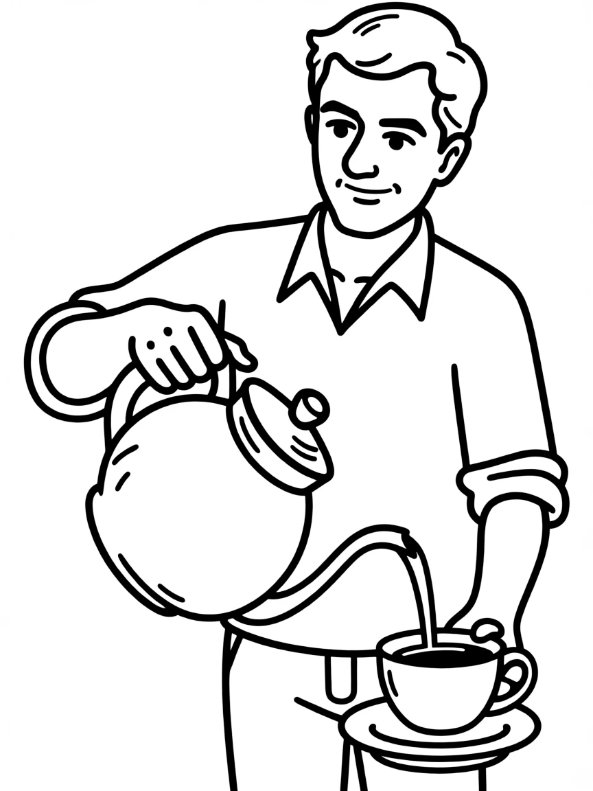 (Brazil) A man pouring a cup of Brazilian coffee from a coffeepot