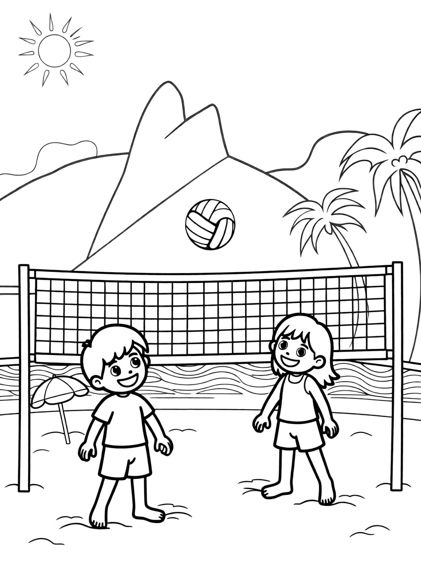 (Brazil) People playing beach volleyball on Copacabana Beach