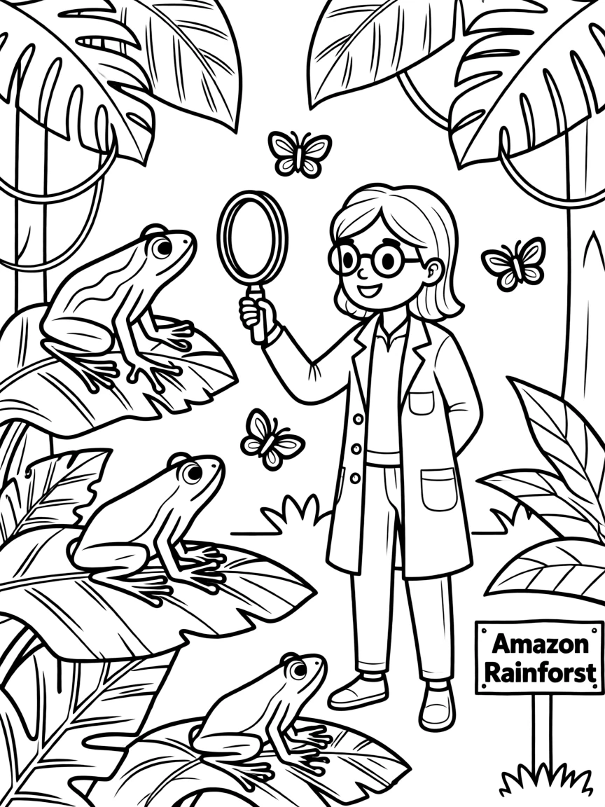 (Brazil) A scientist observing exotic frogs and butterflies in the Amazon