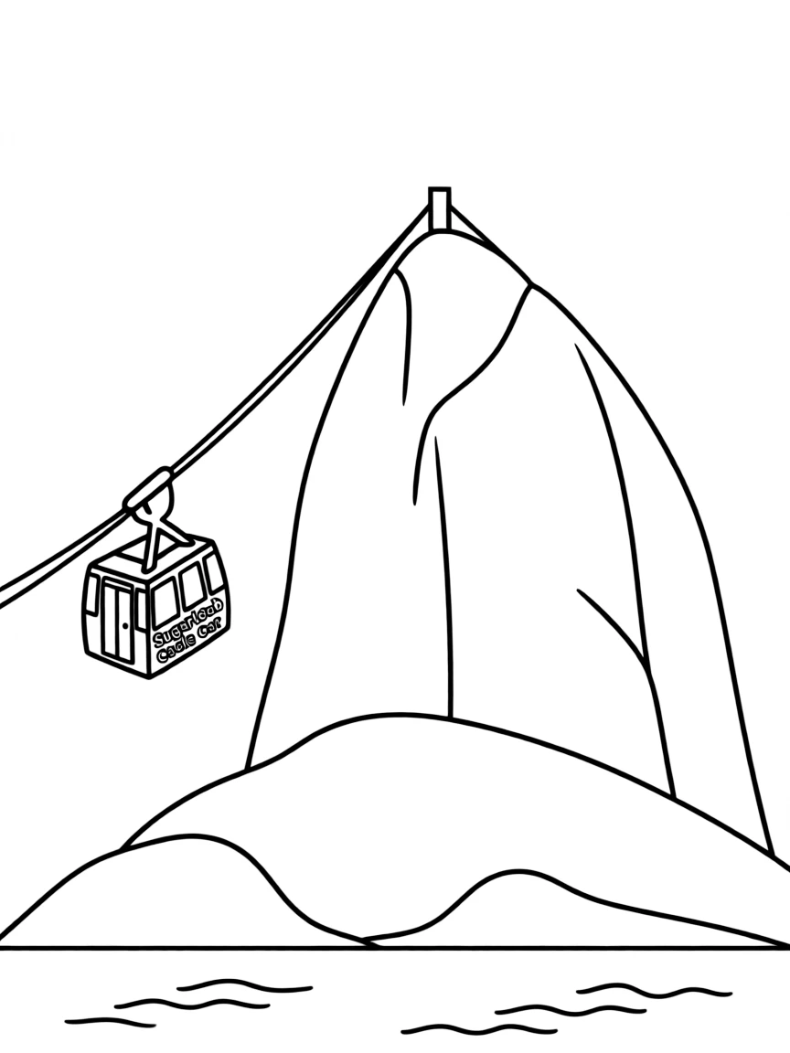 (Brazil) A view of Sugarloaf Mountain with a cable car traveling up to it