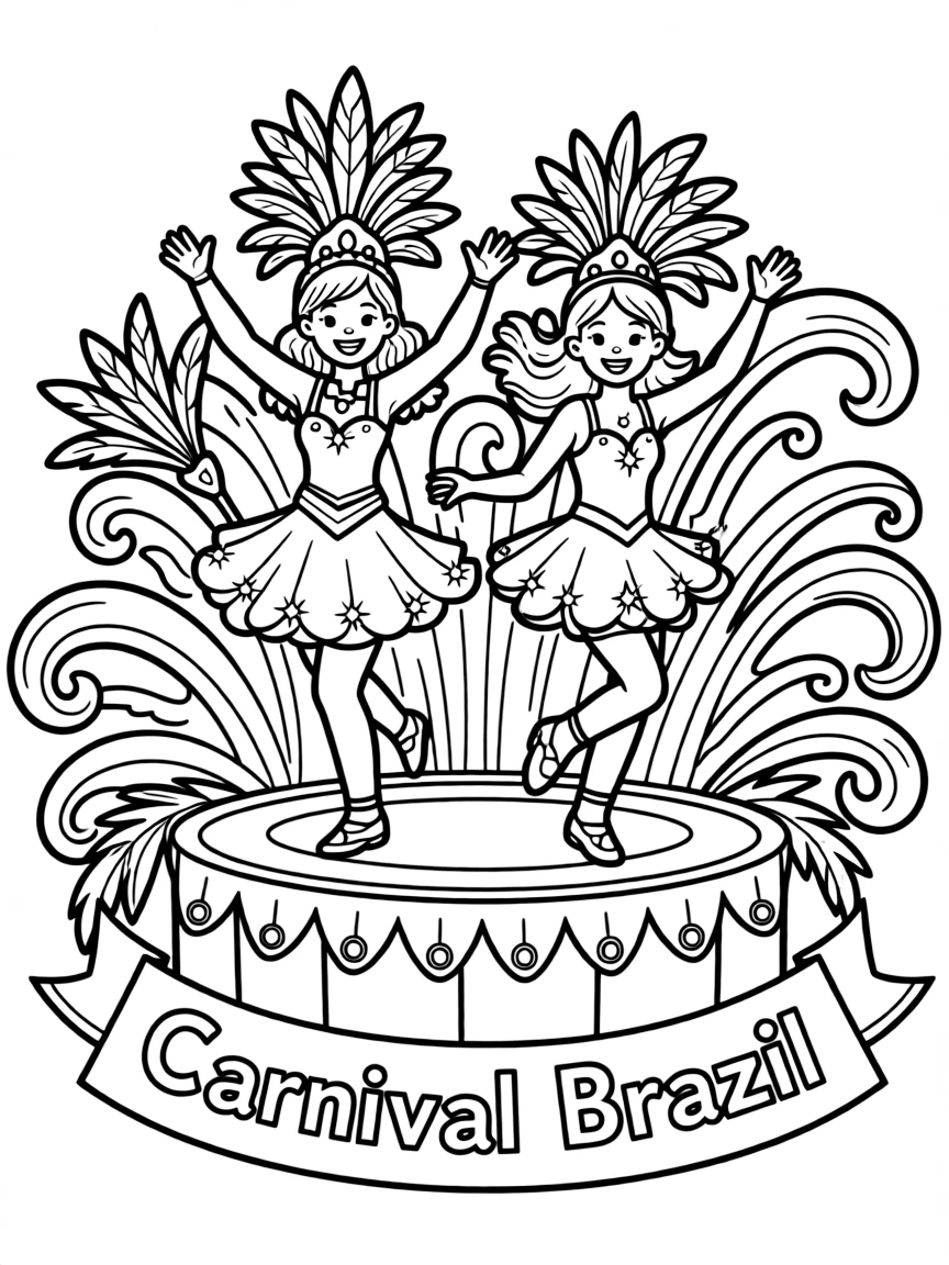(Brazil) Dancers in sparkly outfits performing on a Carnival float
