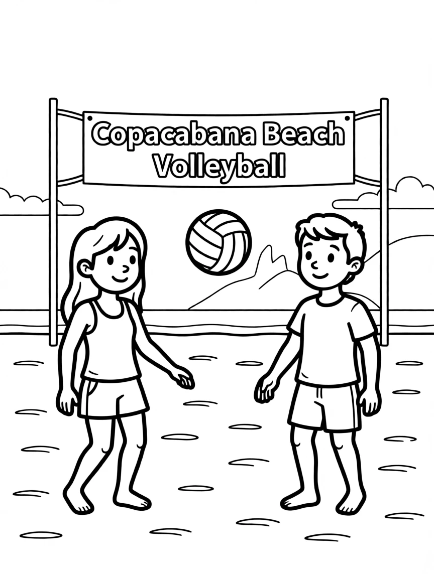 (Brazil) People playing beach volleyball on Copacabana Beach