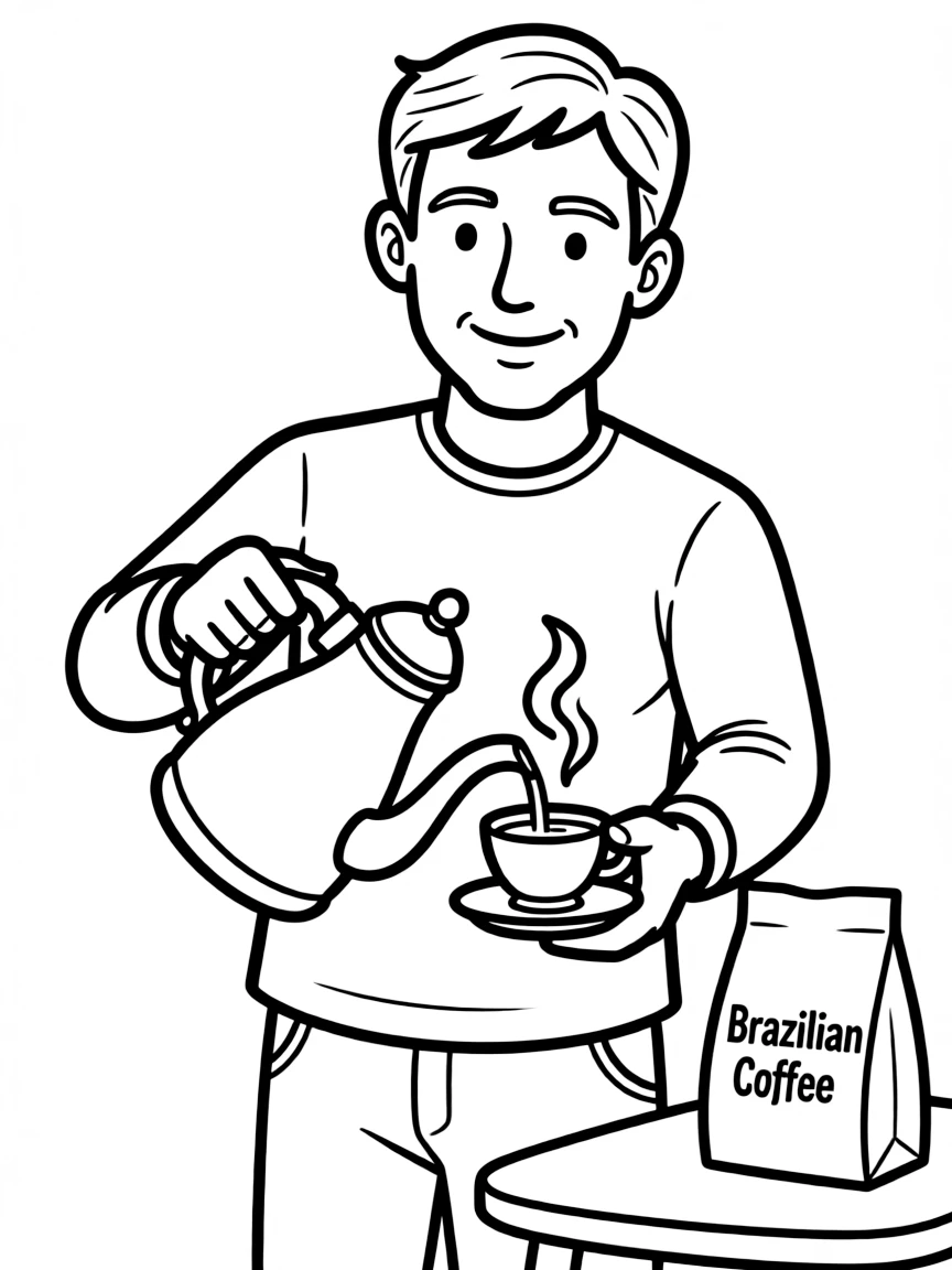 (Brazil) A man pouring a cup of Brazilian coffee from a coffeepot