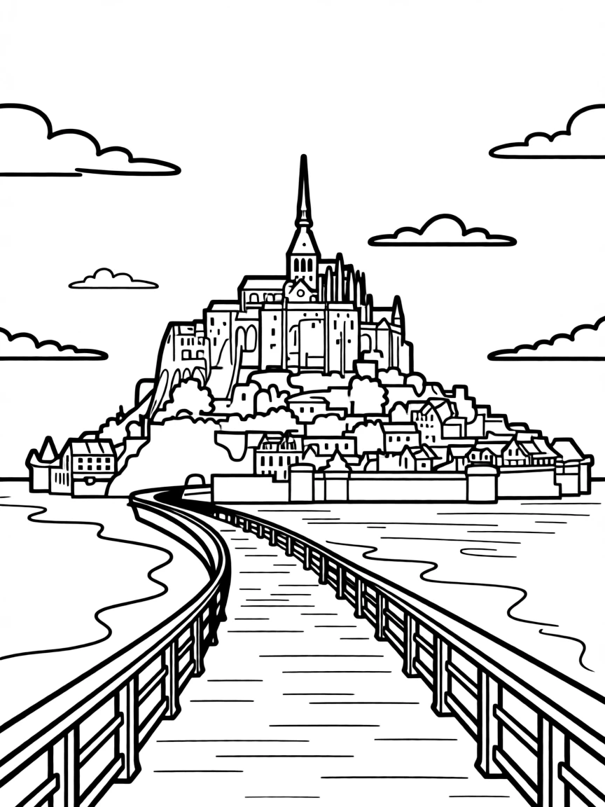 (France) The Mont Saint-Michel island with a little bridge to it