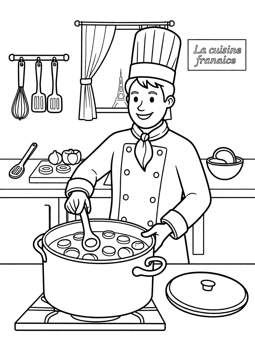 (France) A French chef cooking ratatouille in a kitchen
