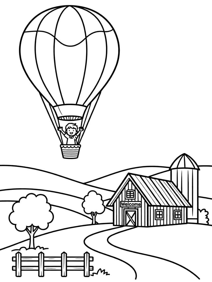 (France) A hot air balloon flying over the countryside