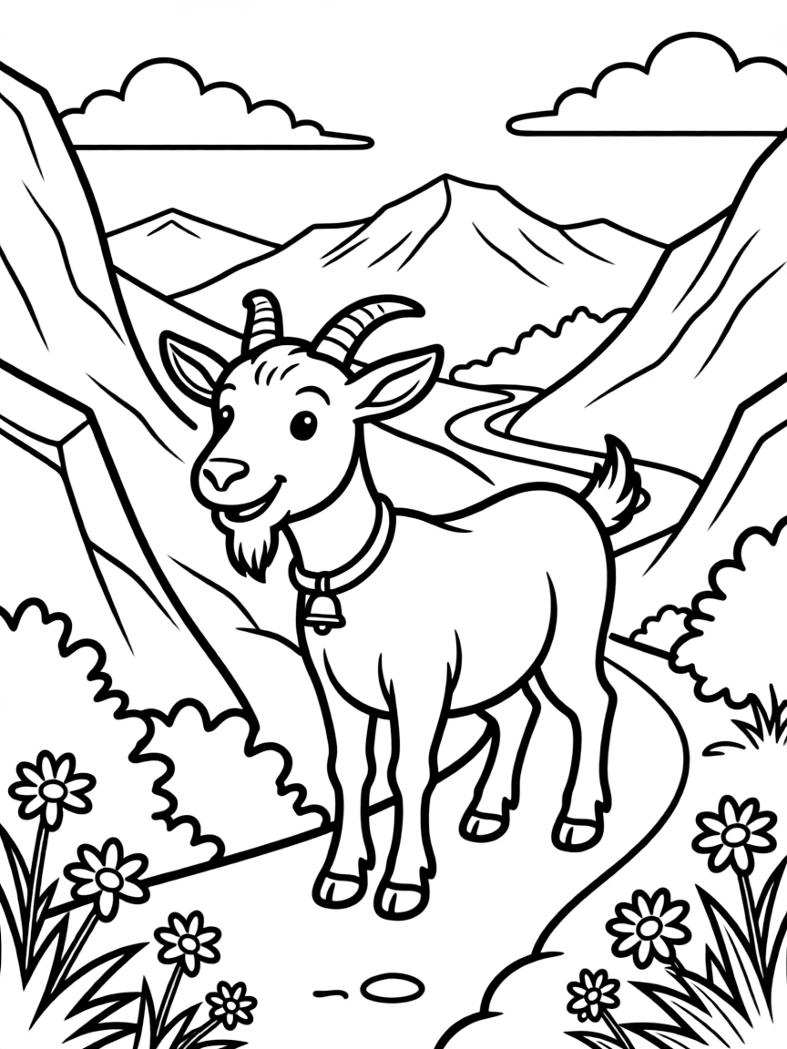 (France) A goat on a mountain trail in the Pyrenees
