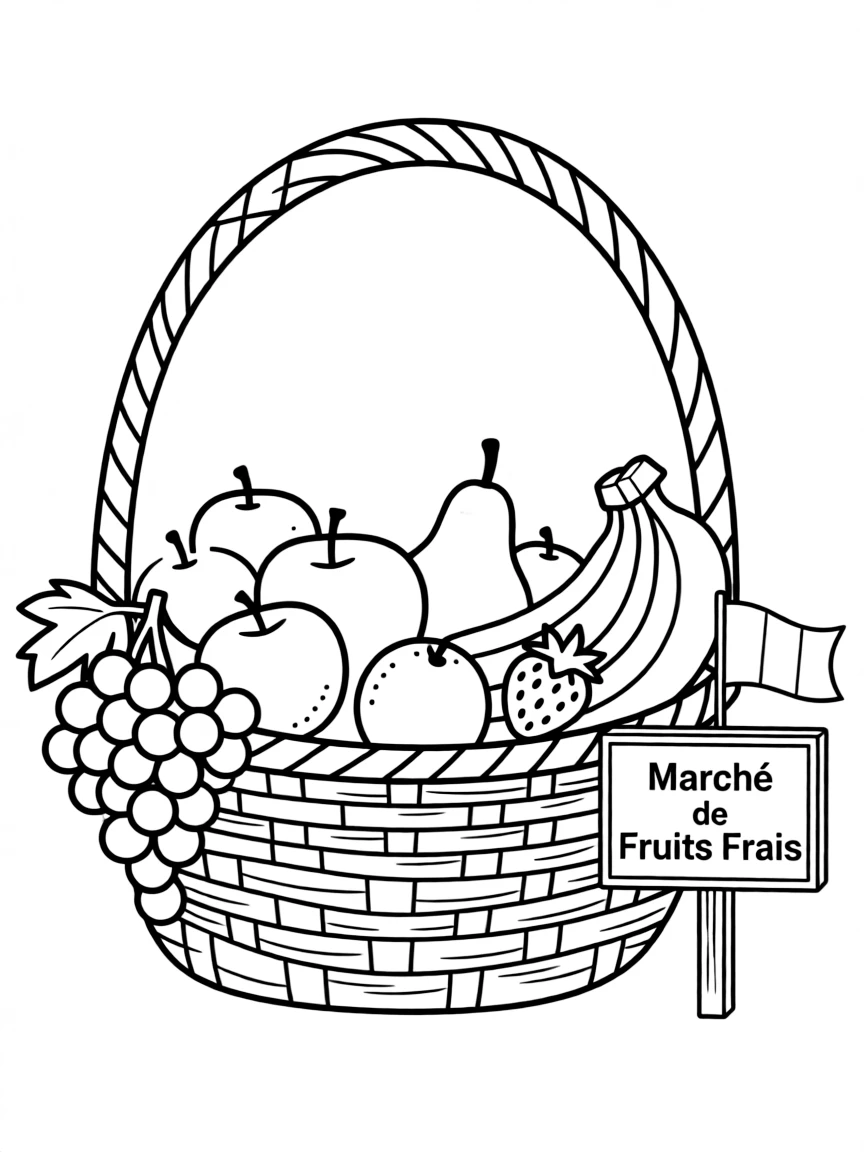 (France) A basket of fresh fruits from a market