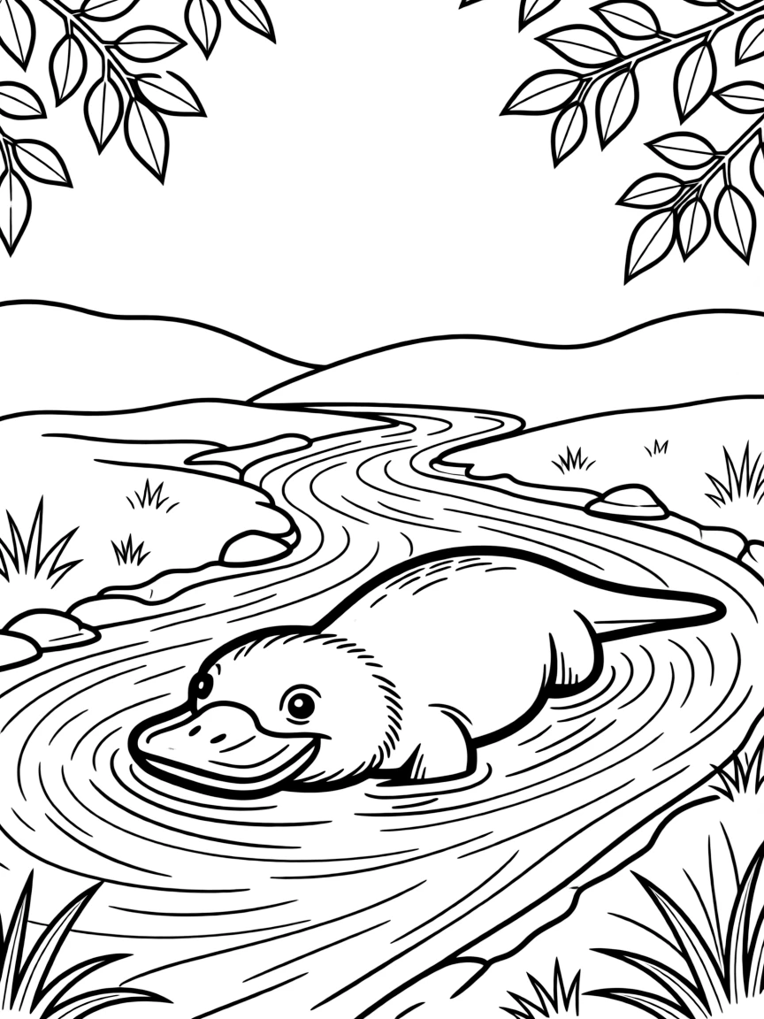 (Australia) A duck-billed platypus swimming in a creek.