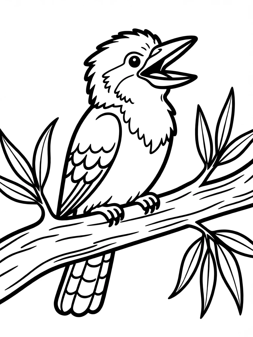 (Australia) A kookaburra bird “laughing” while sitting on a gum tree branch.