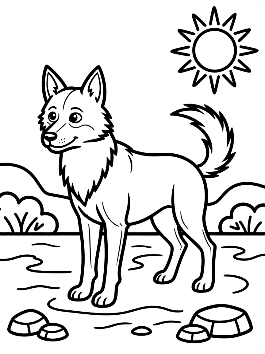 (Australia) A wild dingo (Australian wild dog) standing alert in the desert.