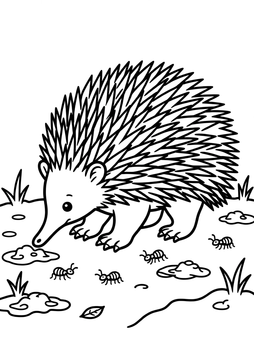 (Australia) A spiky echidna (spiny anteater) searching for ants on the ground.