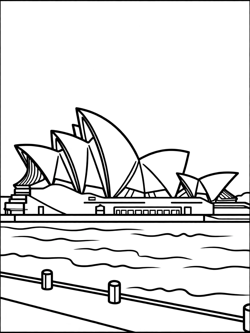 (Australia) The Sydney Opera House with its white sail-like roofs by the blue harbor.
