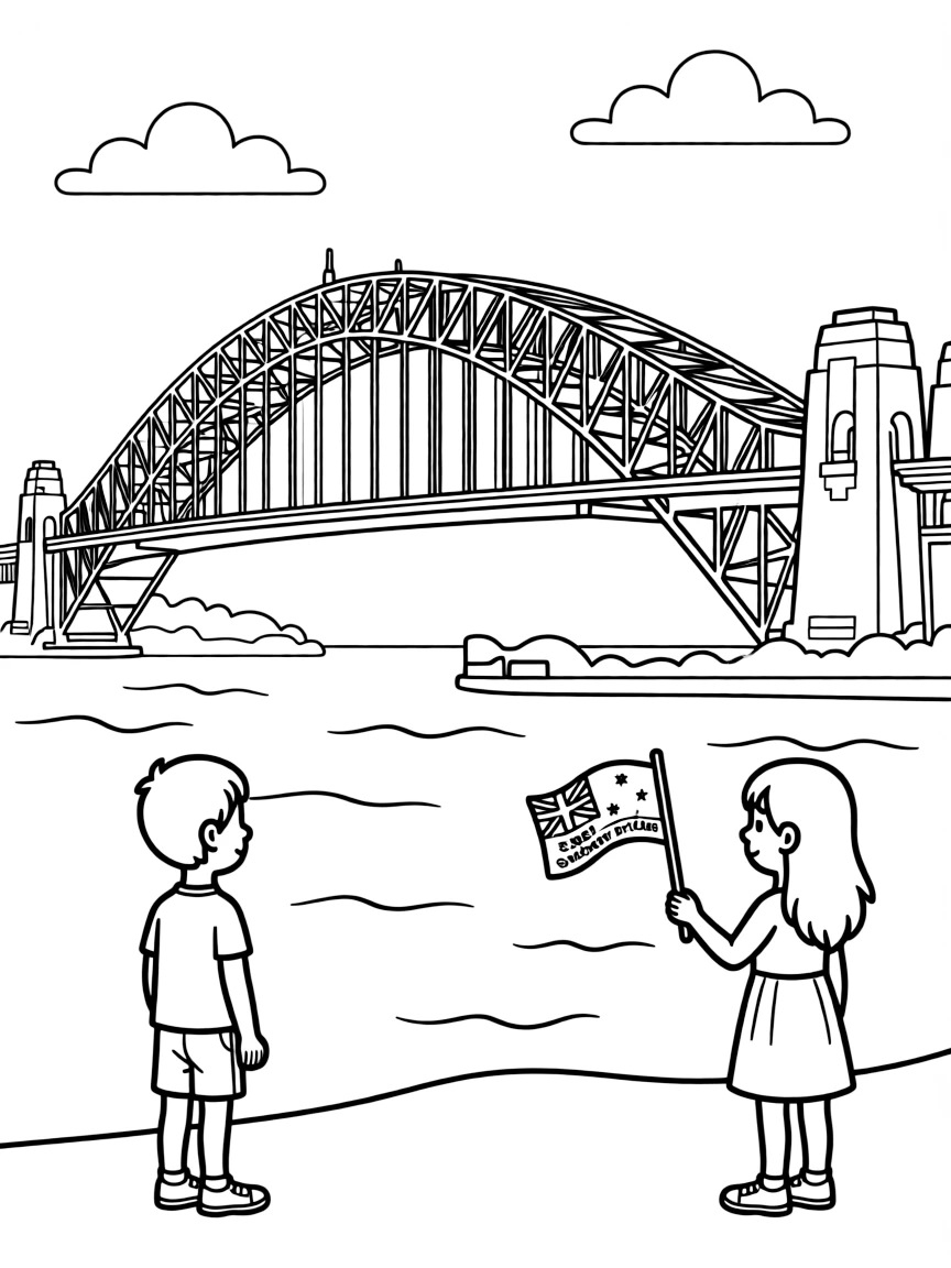 (Australia) The Sydney Harbour Bridge stretching across the water.