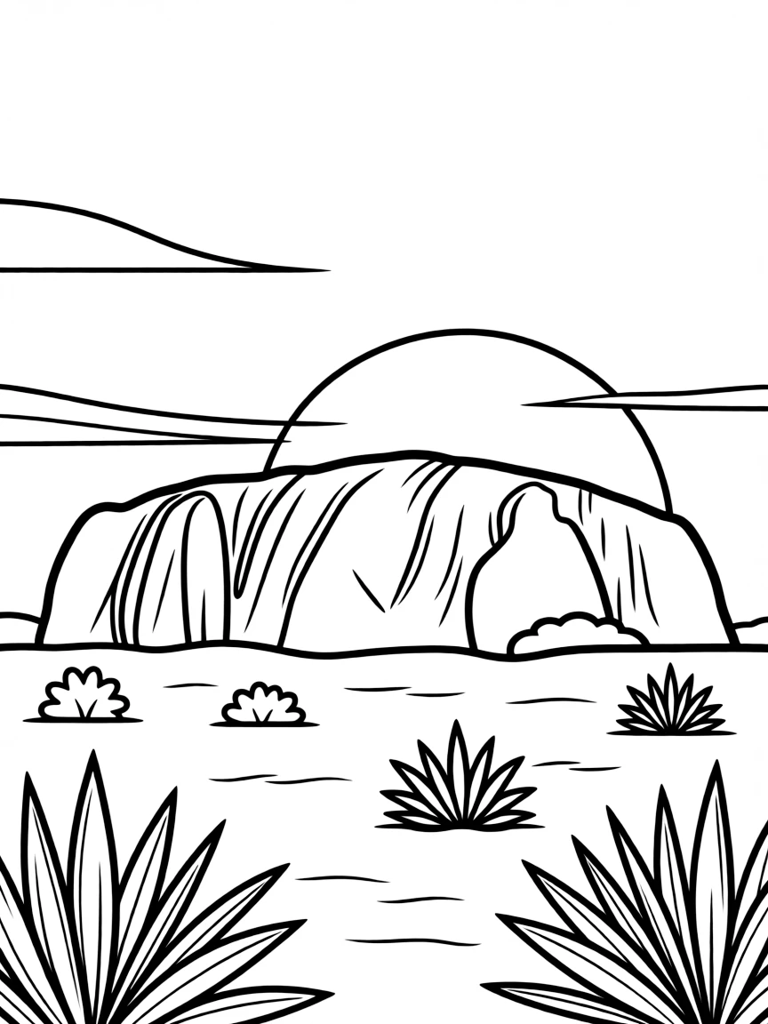 (Australia) Uluru (Ayers Rock) rising tall in the red desert at sunset.