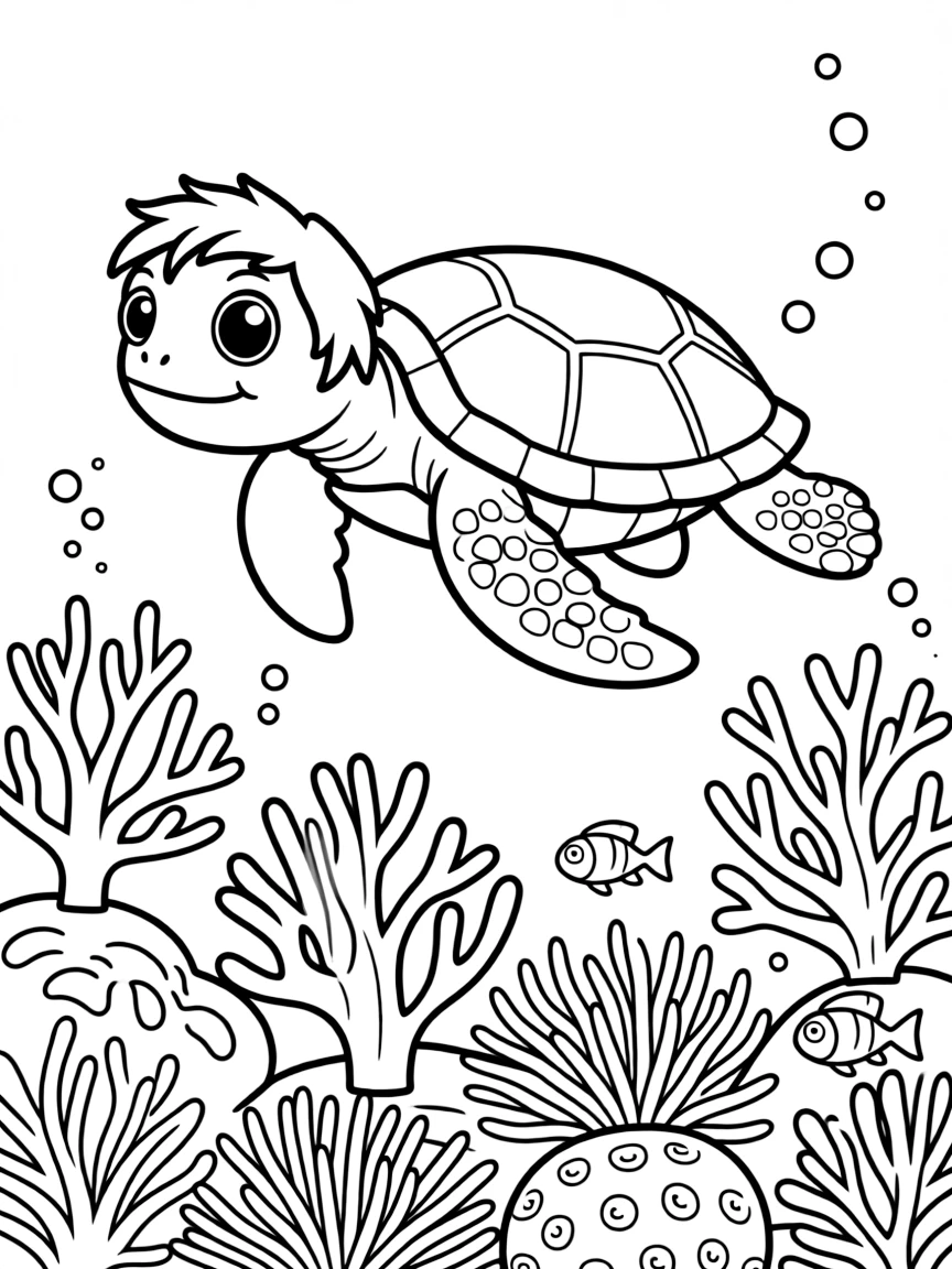 (Australia) A friendly sea turtle swimming over colorful corals in the Great Barrier Reef.