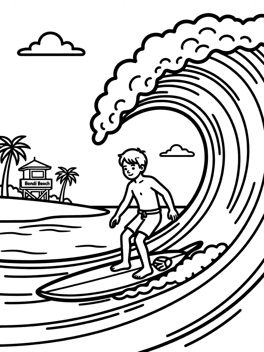 (Australia) A surfer riding a big wave at the famous Bondi Beach.