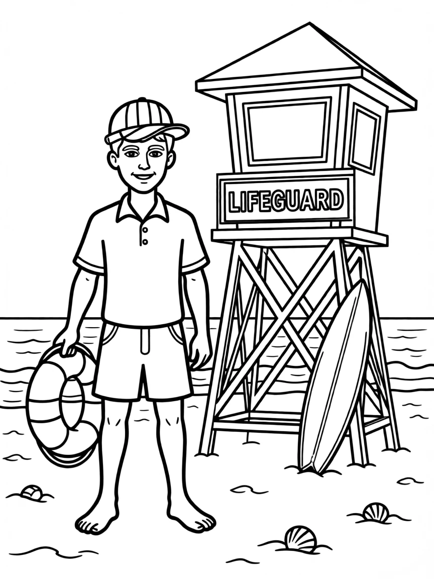 (Australia) A lifeguard on an Australian beach wearing a red-and-yellow cap.