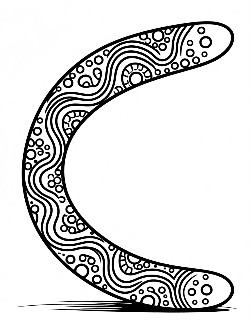 (Australia) An Aboriginal boomerang decorated with traditional dot patterns.