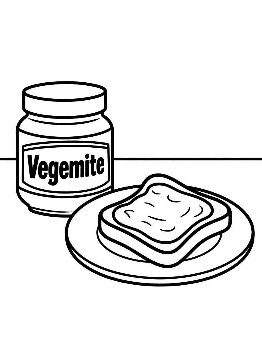 (Australia) A jar of Vegemite next to a slice of toast spread with Vegemite.