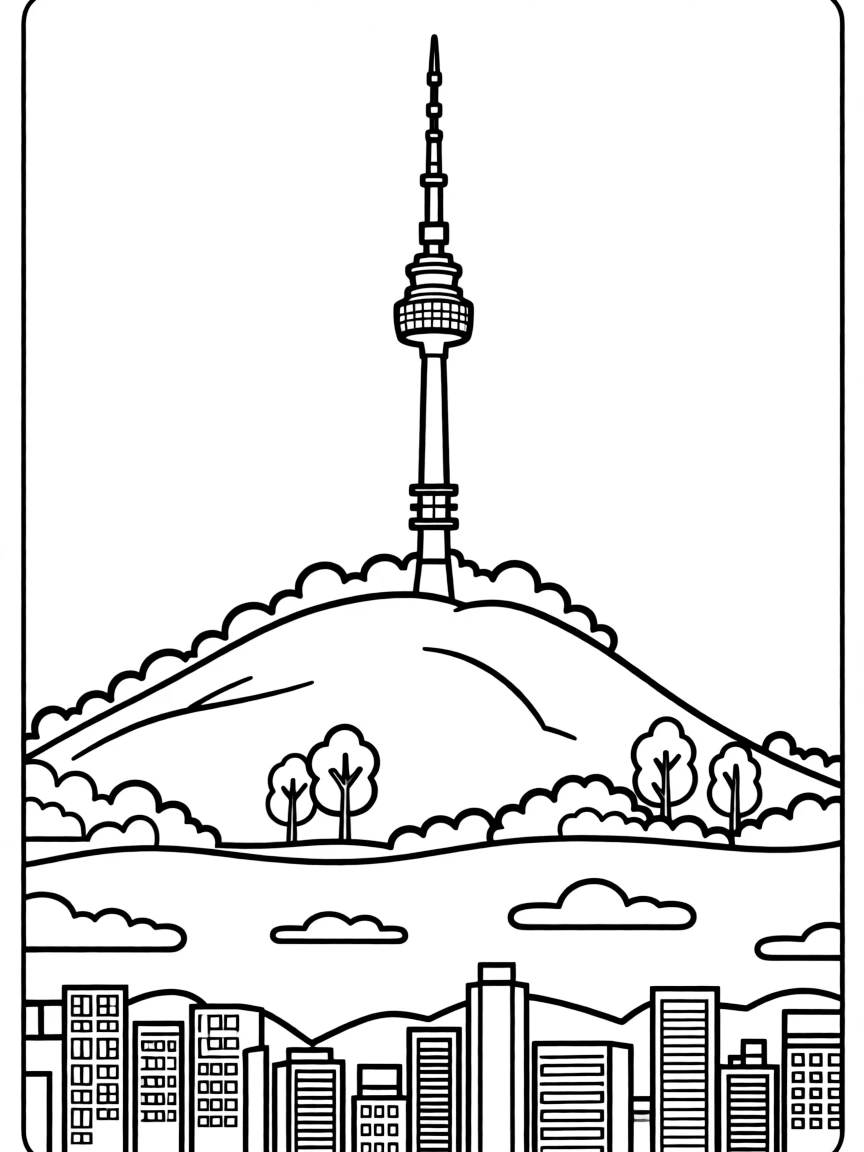 (South Korea) N Seoul Tower sitting on Namsan Mountain overlooking the city skyline.