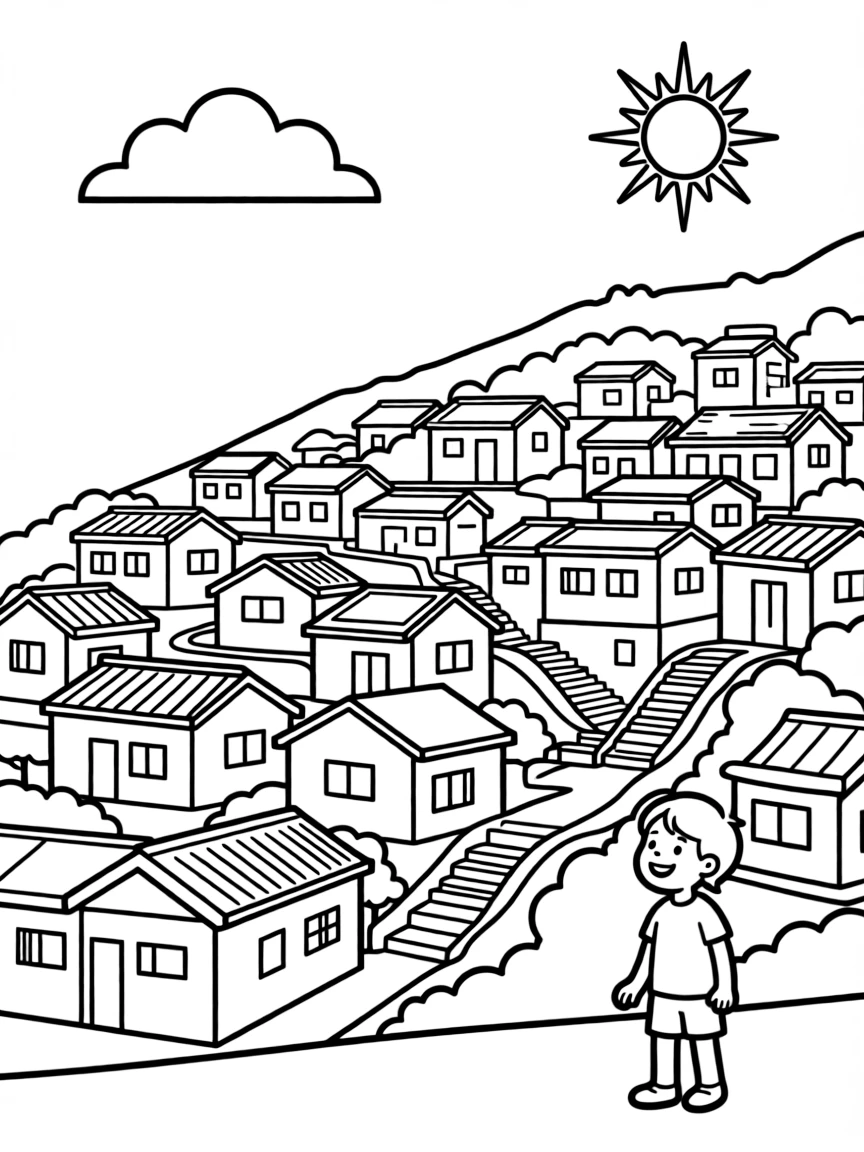 (South Korea) The hillside houses of Busan’s Gamcheon Culture Village painted in rainbow colors.