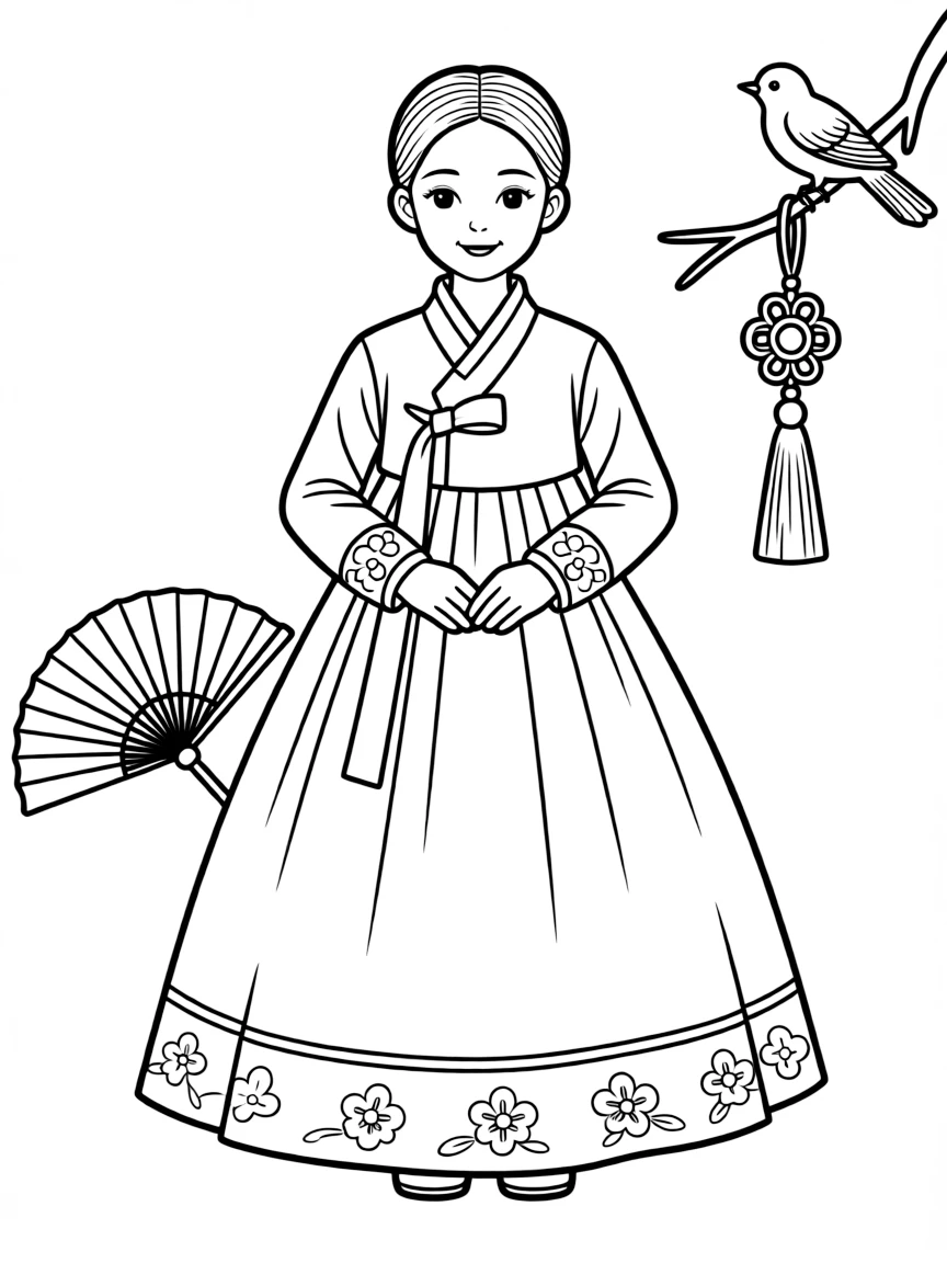 (South Korea) A young girl dressed in a beautiful hanbok (traditional Korean dress).