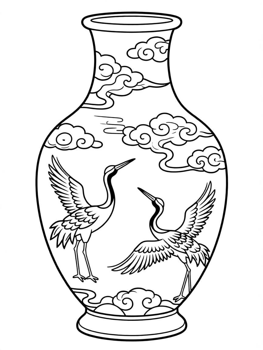 (South Korea) A beautiful green-blue celadon vase with crane and cloud patterns from ancient Korea.