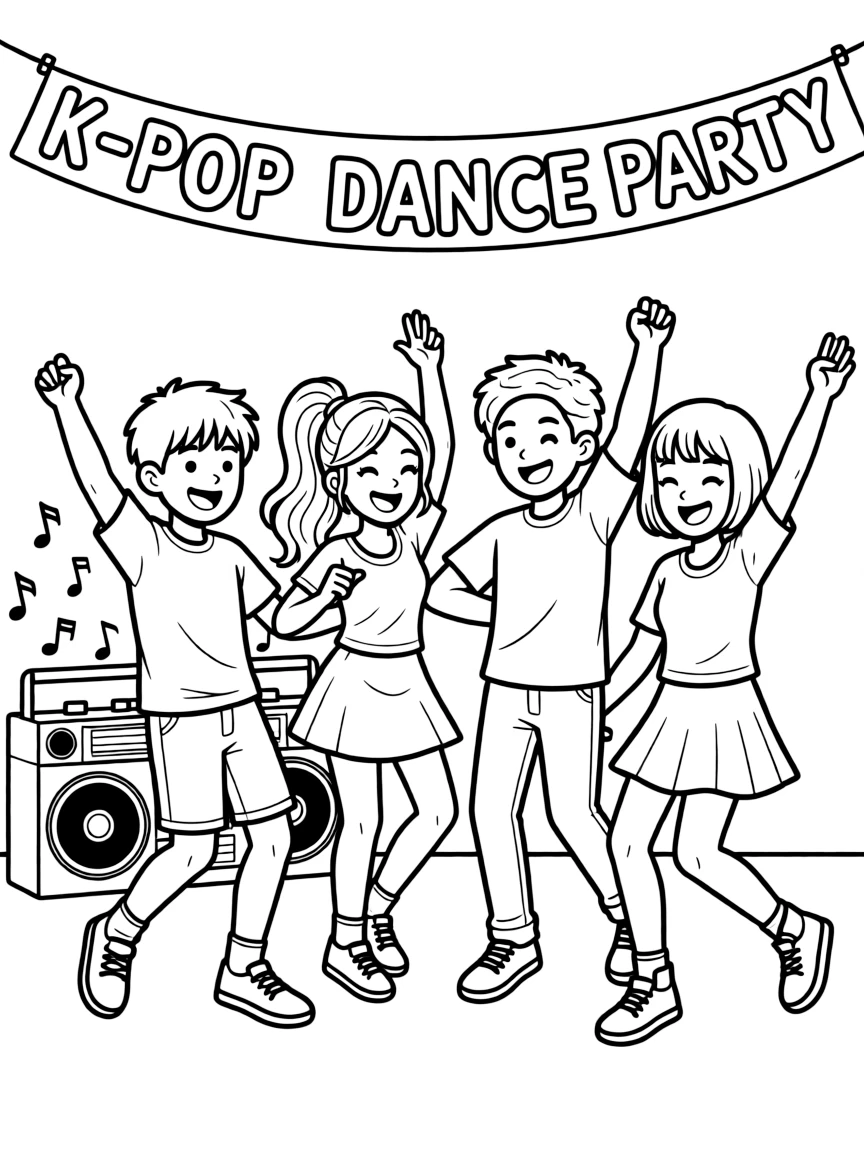 (South Korea) A group of friends dancing to upbeat K-pop music and copying their favorite idol’s moves.