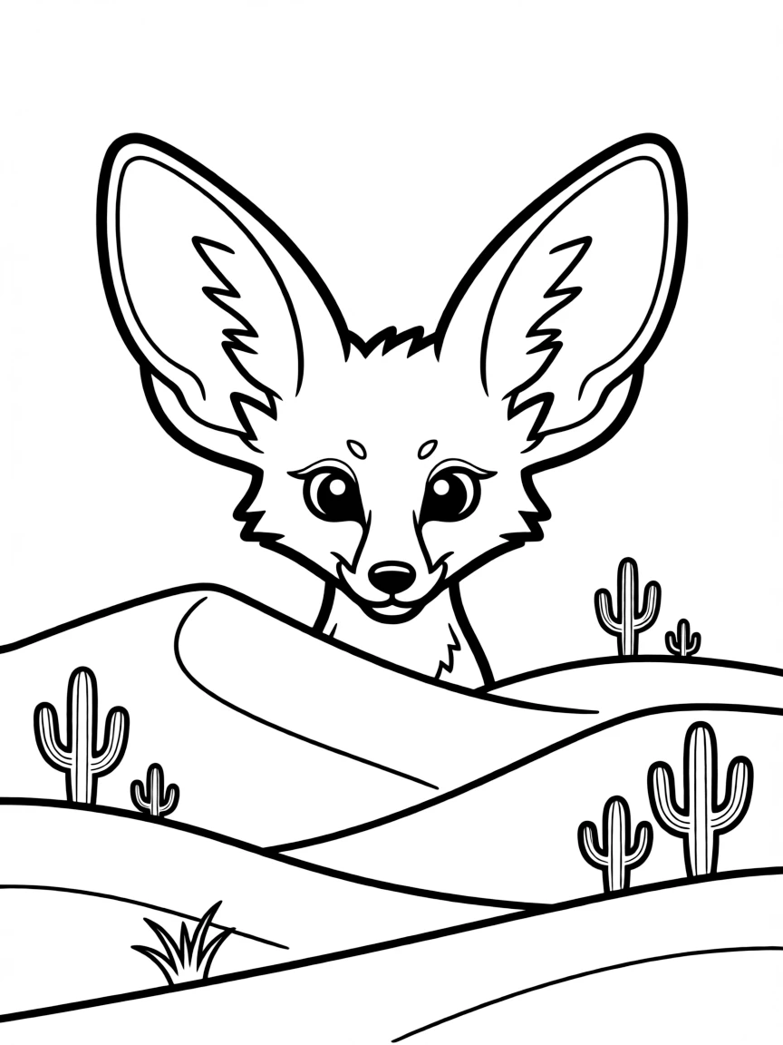 (Egypt) A tiny fennec fox with big ears peeking out from behind a desert dune.