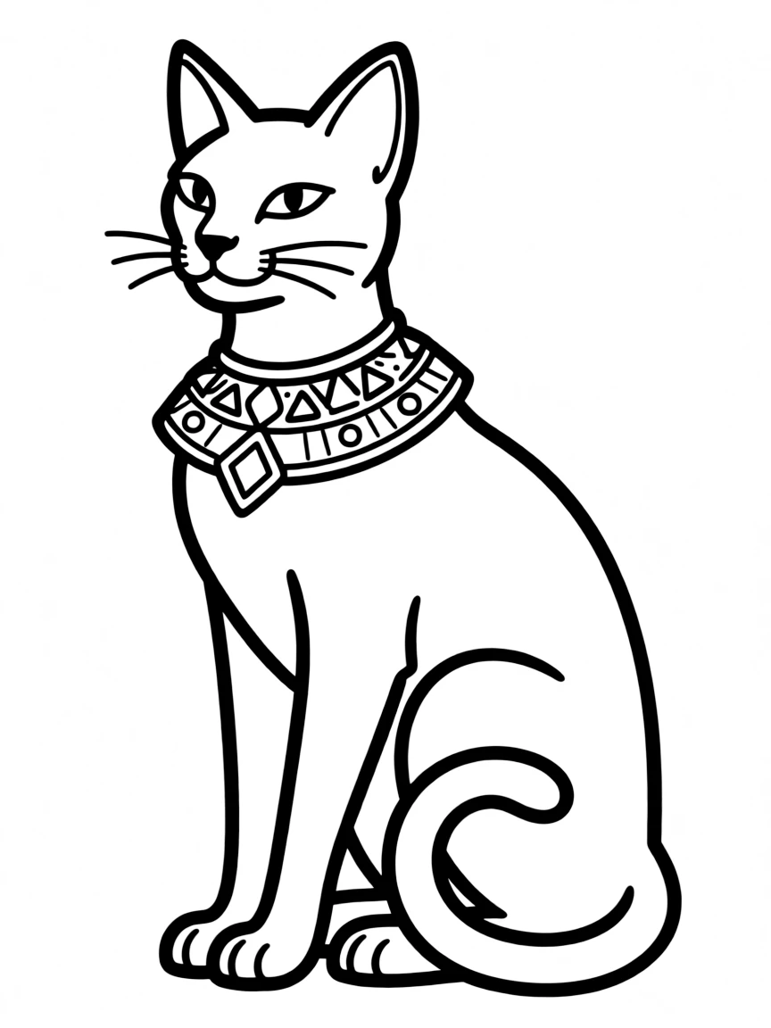(Egypt) A sleek Egyptian cat wearing a jeweled collar like in ancient times.