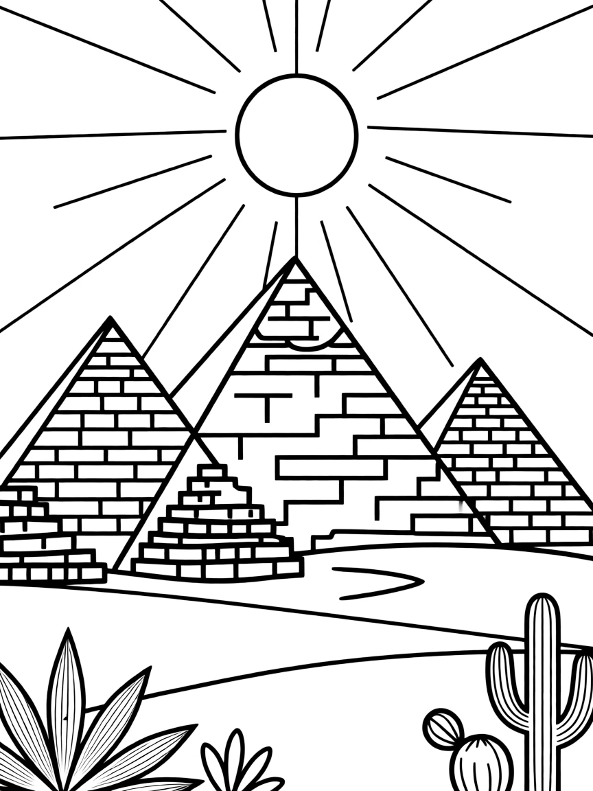 (Egypt) The three Great Pyramids of Giza standing tall under the desert sun.