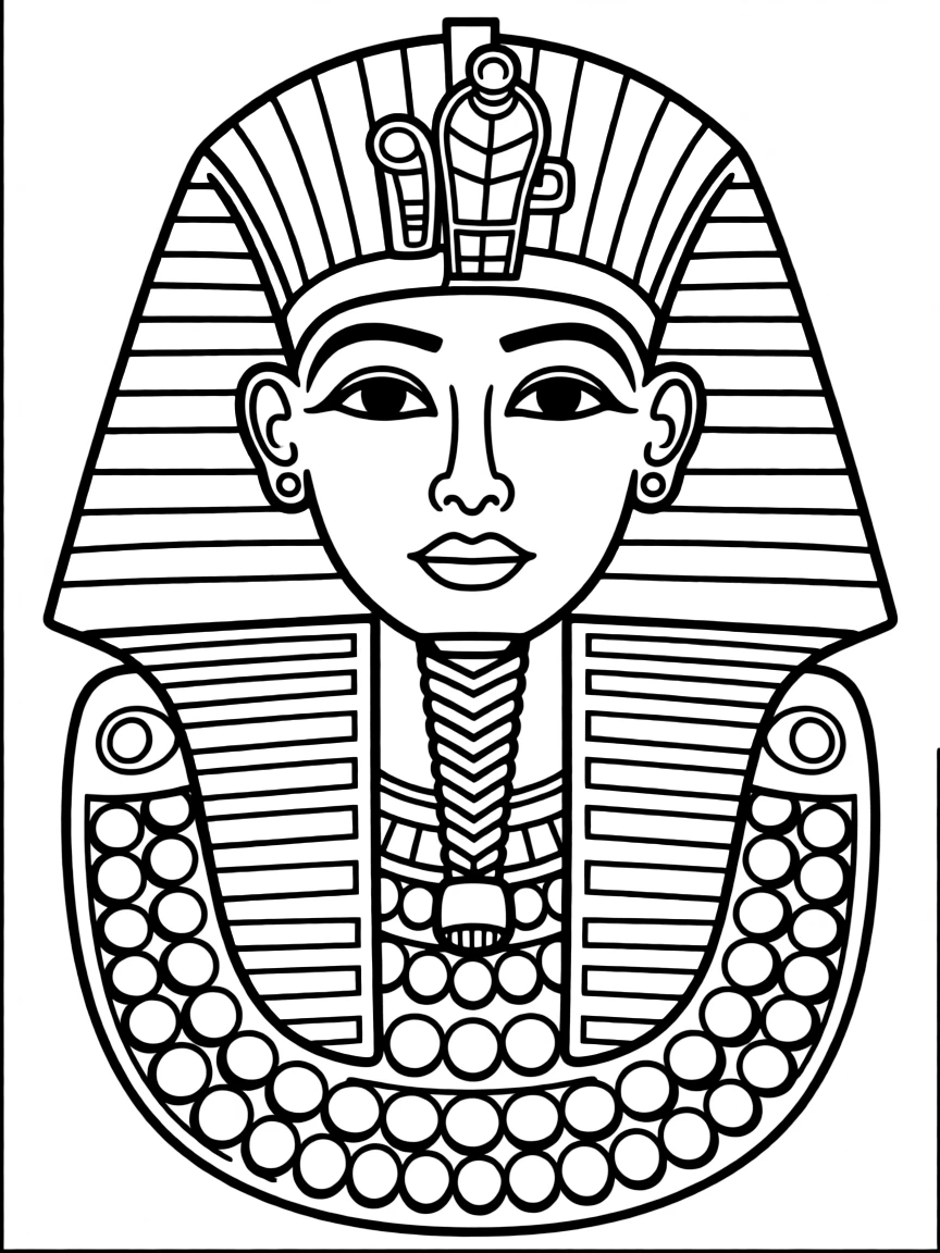 (Egypt) The famous golden mask of Pharaoh Tutankhamun with blue and gold stripes.