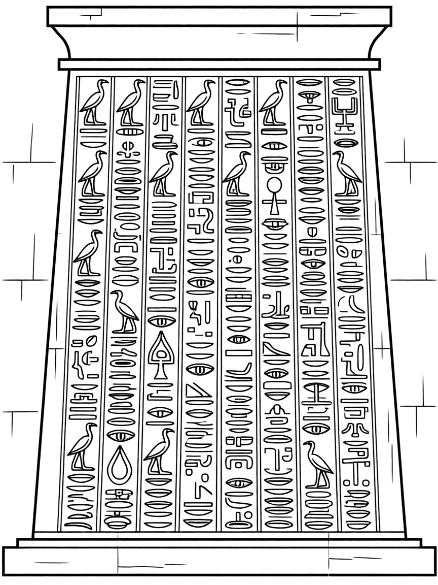 (Egypt) A wall of ancient Egyptian hieroglyphs showing birds, eyes, and other symbols.